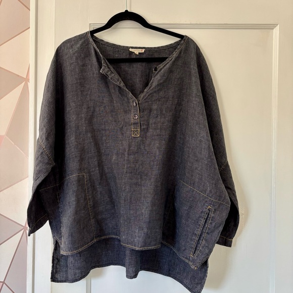 Eileen Fisher Tops - Eileen Fisher Linen Chambray Oversized Lagenlook Top Tunic Shirt size xl